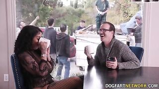 Ebony babe Paris The Muse gets her mouth full of cock