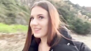 The cute girl made a blowjob for her lover right on the beach and their friends saw it