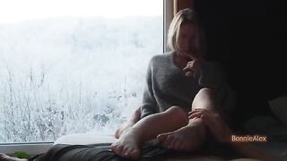 The loving couple relax and have sex on a romantic evening