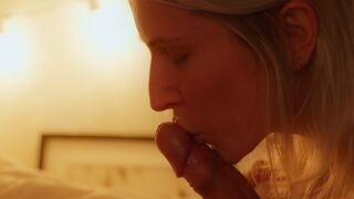 A blonde woman gave her husband a sensual massage before sex