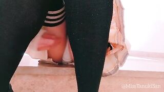 Japanese schoolgirl endows herself with cum after removing her panties