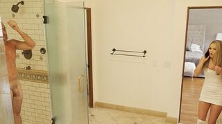 Athena Faris sneaks into the shower with her stepdad in a steamy scene