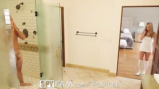 Athena Faris sneaks into the shower with her stepdad in a steamy scene