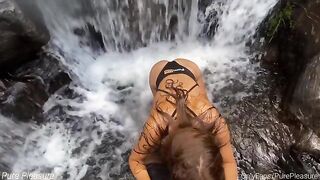 A passionate amateur has sex in the woods by a waterfall to celebrate her 25K milestone on PornHub