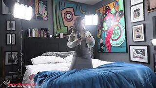 Beautiful brunette Dharma Jones skillfully handles a big cock in this steamy scene