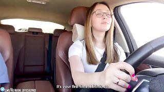 The stepson is having fun with his sexy stepmom in the car