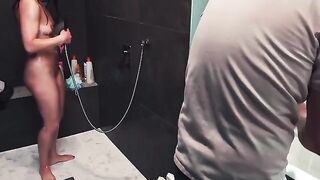 A hand job went wrong in the shower, and the guy finished with nothing