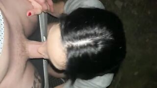 Outdoors public POV blowjob, her mouth at it again with a risky slobbering session