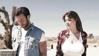 A girl has fun with another guy on the car hood while her BF is away