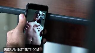 A young girl warms up her boyfriend with a sexy video call