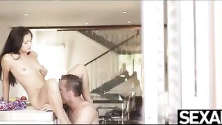 Babe was fucked on the kitchen table with her head thrown back