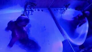 A blondie with sex toys in the bathroom, delivering an intense experience