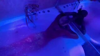 A blondie with sex toys in the bathroom, delivering an intense experience