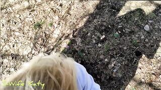 A cute girl walked in the forest and got a lot of cum on her juicy ass