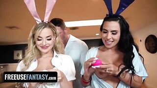 Two Easter Bunnies, Blake Blossom and Sandy Love, get fucked hard