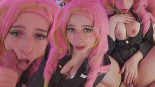 Young girl Mitsuri Kanroji from Demon Slayer gets her pussy railed and cum on her face
