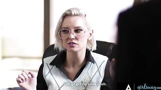 Two gossiping employees get punished by their dominant and stacked boss in a steamy scene