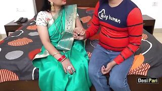 Desi Pari teaches English to tuition student and fucks her shaved pussy with Hindi audio