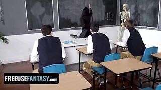 Three students fucked curvy teacher Valentina Nappi in class
