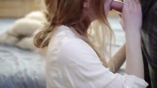 A sexy girl has sex with a guy and gets cum on her pussy