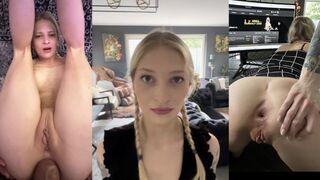 Cock craving teen takes it deep in her ass hole in a messy creampie