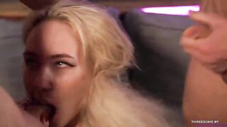 Two cocks for the mouth of a skilful blonde pornstar