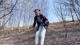 A cute girl went camping, but she didn’t behave herself outdoors