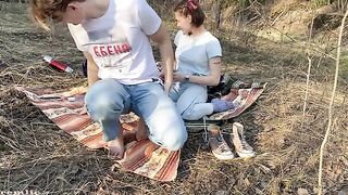 A cute girl went camping, but she didn’t behave herself outdoors