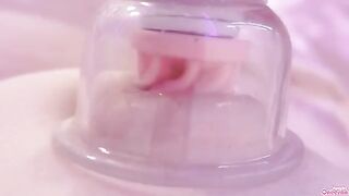 A girl masturbates with a toy and shows her wet pussy in a POV style