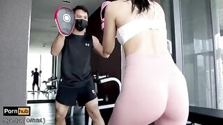 The girl is taking off her panties and starting to fight, showcasing her bold style
