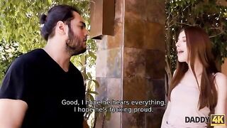 A girl is having fun with her boyfriend’s dad, exploring new sensations