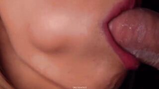 Horny blonde breaks the condom and gets all cum in her mouth