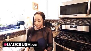 Busty ebony stepdaughter Lily Starfire doesn't wear a bra at home to seduce her stepdad