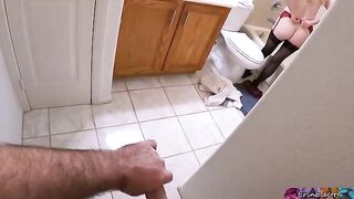 A stepson caught his sexy stepmom undressing after work and masturbating in the shower