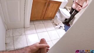 A stepson caught his sexy stepmom undressing after work and masturbating in the shower