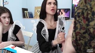 The labor teacher fucked two students right in class in a steamy session