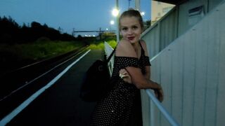 The puzzled baby waited for the train and got a cock, creampie, and cum on her face