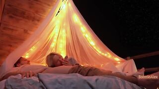 Romantic sex with a beautiful woman and her boyfriend outdoors