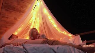 Romantic sex with a beautiful woman and her boyfriend outdoors