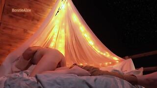 Romantic sex with a beautiful woman and her boyfriend outdoors