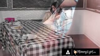 MILF bangs stepdaughter Chloe Surreal during college bake sale