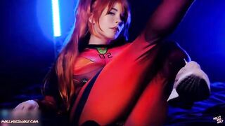 The blonde Asuka Evangelion receives a creampie after giving a sloppy blowjob