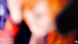 The blonde Asuka Evangelion receives a creampie after giving a sloppy blowjob
