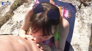 A hot brunette babe is getting fucked by a guard in a steamy scene