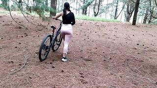 A bike ride turned into hardcore sex in the forest with a stunning brunette