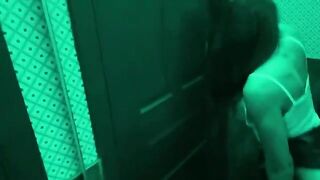A brunette gets fucked by her roommate in the toilet bar