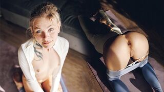 Petite babe gets fucked hard while wearing yoga pants