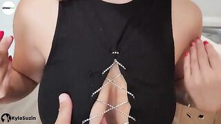 The girl is looking for excuses to get cumshots in the kitchen