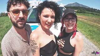 Two Italian couples fuck in their camper, showcasing real amateur action
