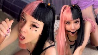 The hot Emo girl was gagging on cock and getting fucked with her mouth filled